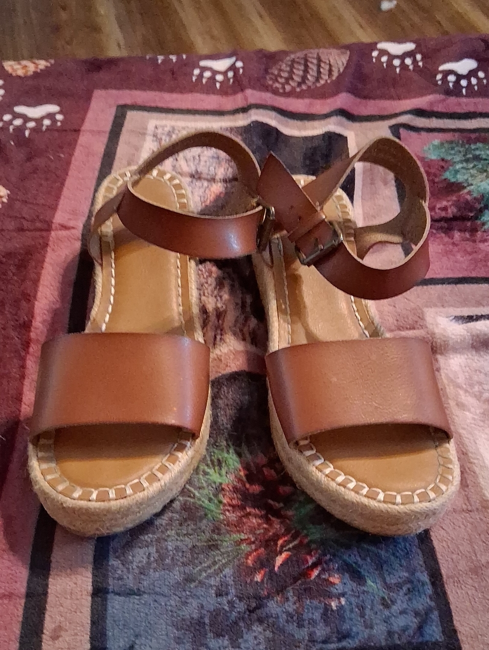 Universal Thread Brown Leather Espadrille Sandals with Ankle Strap